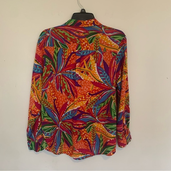Women’s True Destinations Bright Tropical Print Vacation Resort Wear Shirt Med - Picture 9 of 11